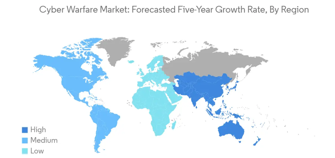 Market Analysis of Cyber Warfare Market: Forecasted Growth Rate by Region